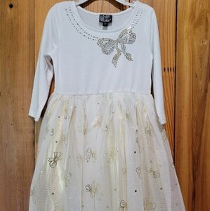 Elegant White and Gold Kids Dress